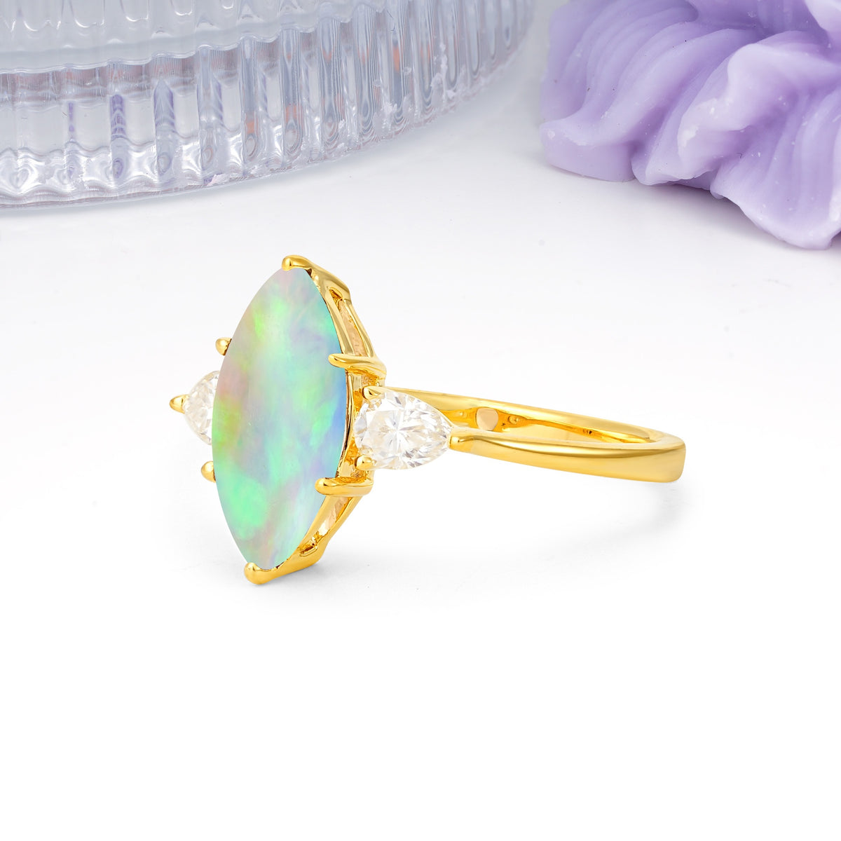 Classic, Minimalist 6-Prong Marquise Cut Fire Opal Engagement Ring - Additional view