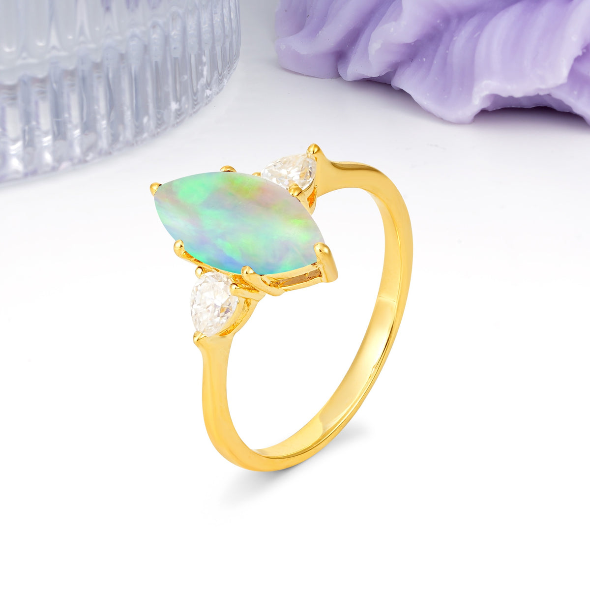 Classic, Minimalist 6-Prong Marquise Cut Fire Opal Engagement Ring - Additional view