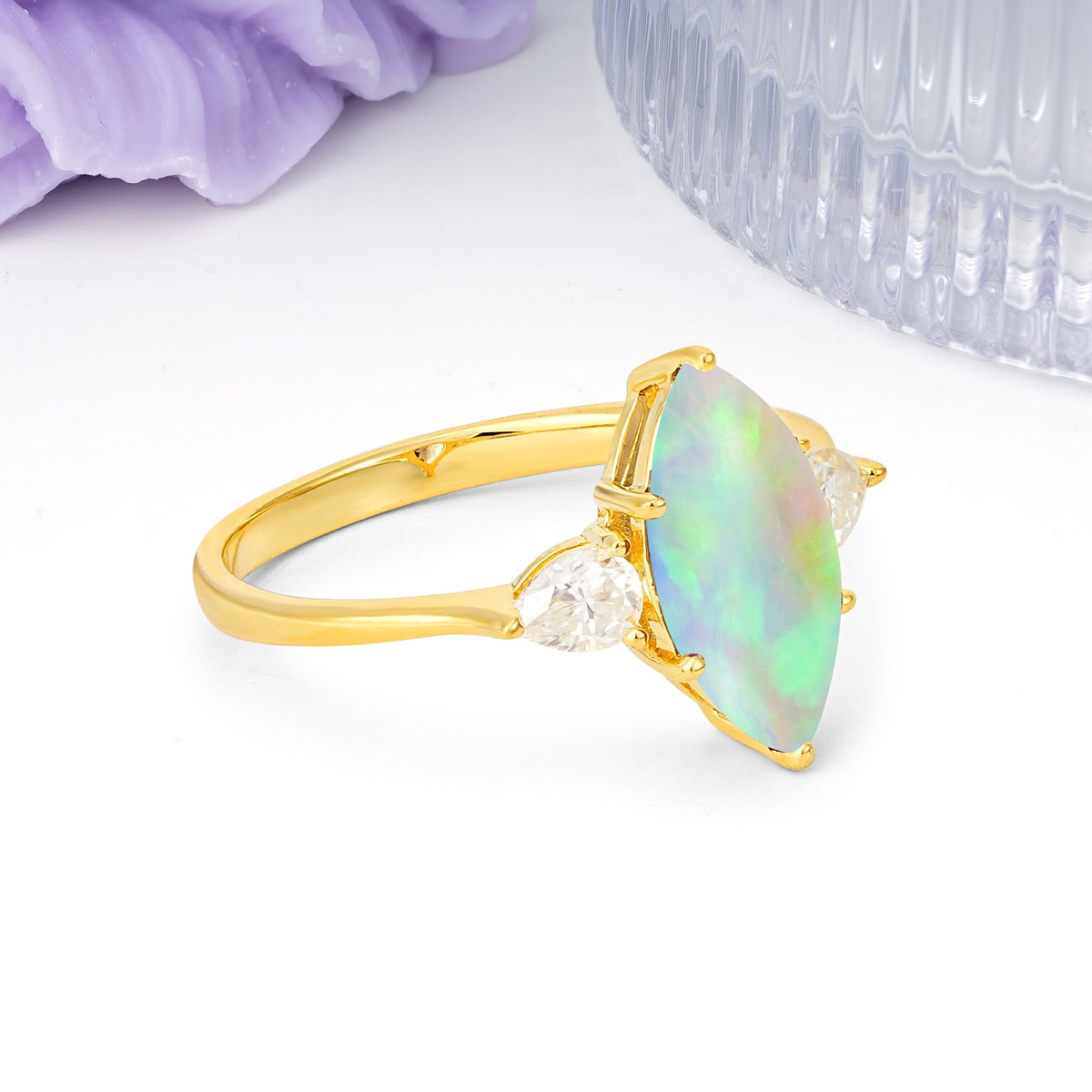Classic, Minimalist 6-Prong Marquise Cut Fire Opal Engagement Ring - Additional view