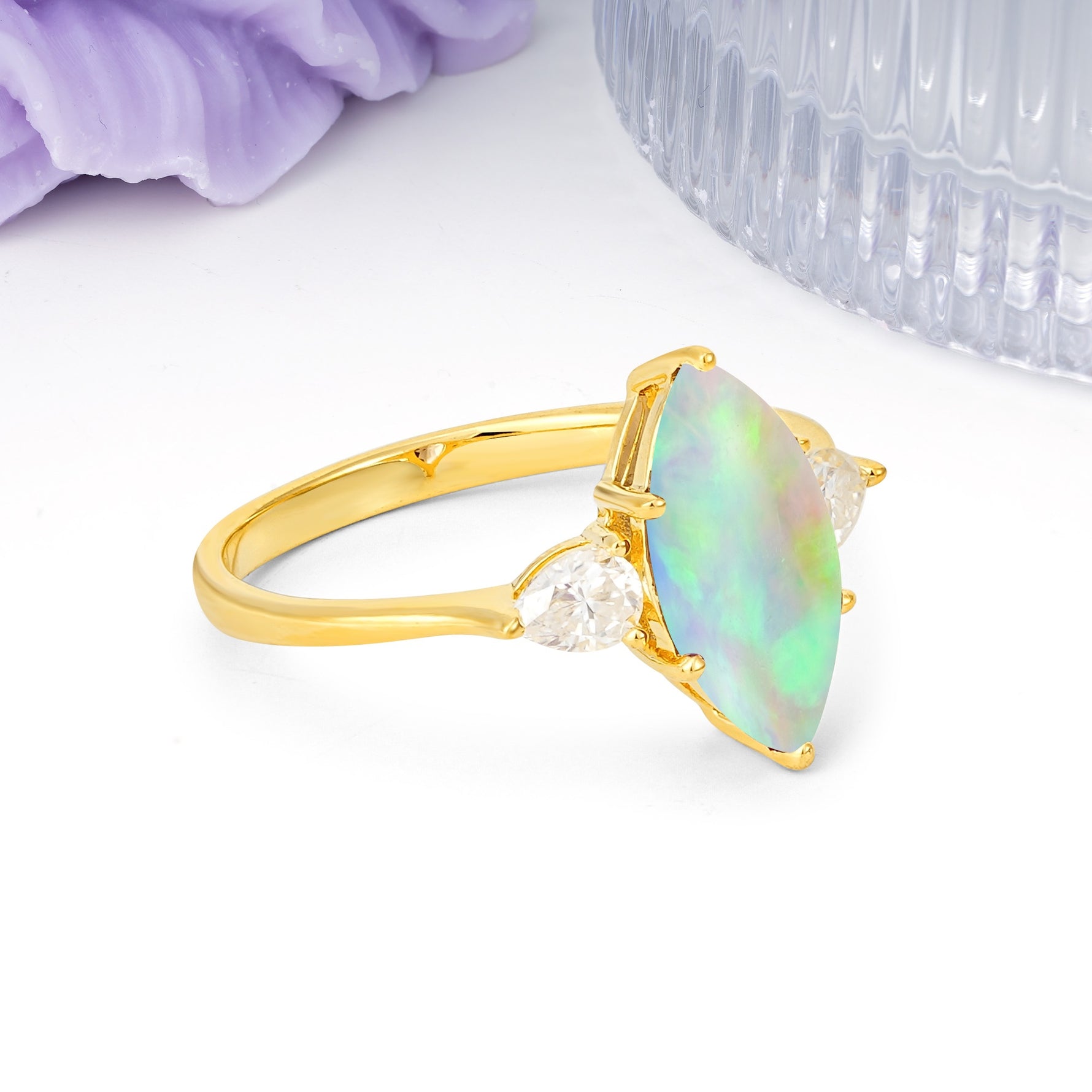 Classic, Minimalist 6-Prong Marquise Cut Fire Opal Engagement Ring - Additional view