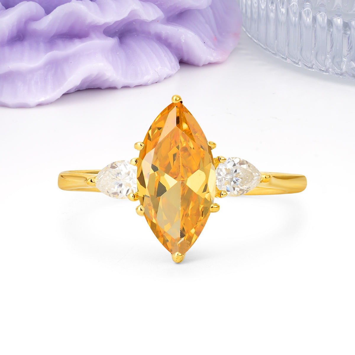 Classic, Minimalist 6-Prong Marquise Cut Citrine Engagement Ring - Additional view