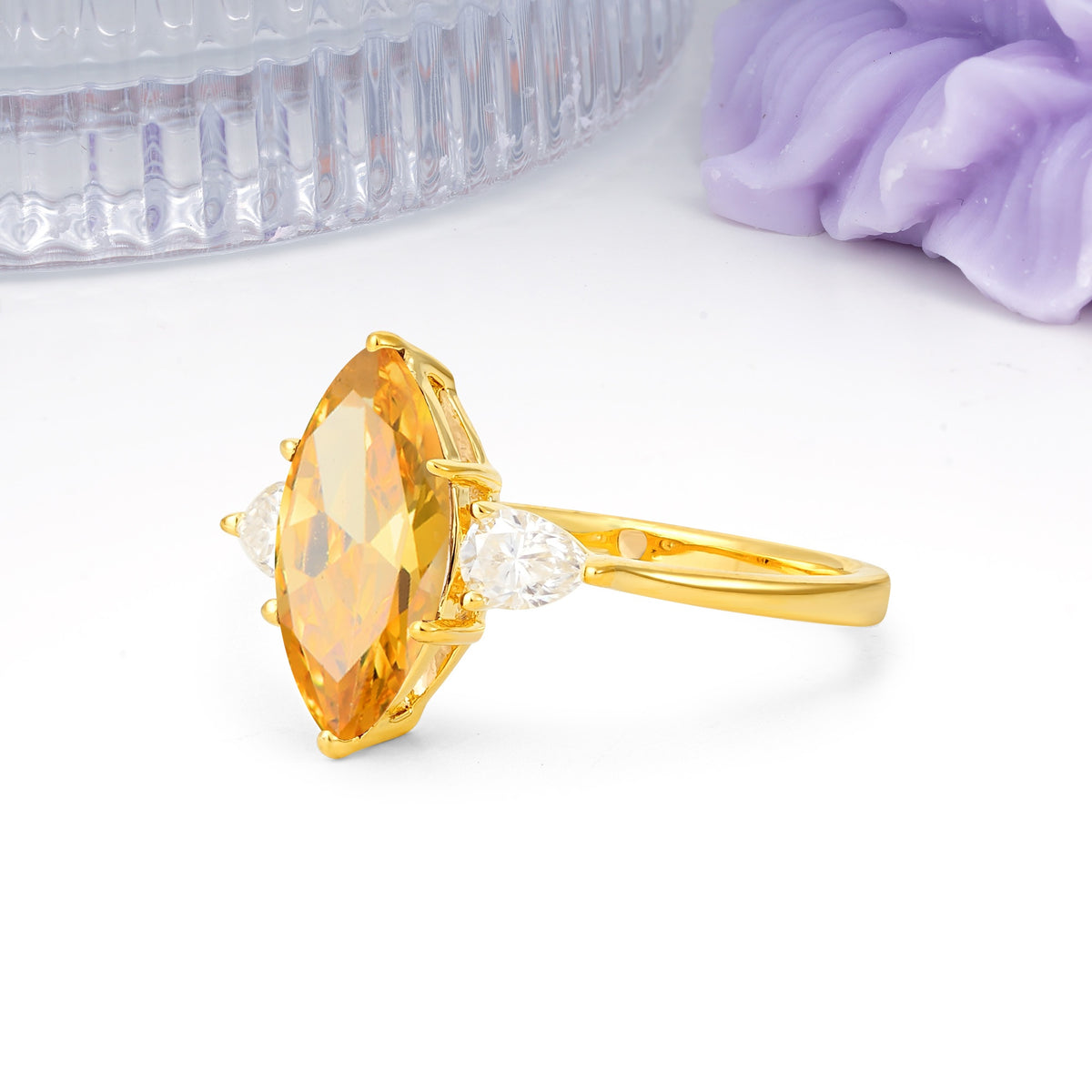 Classic, Minimalist 6-Prong Marquise Cut Citrine Engagement Ring - Additional view