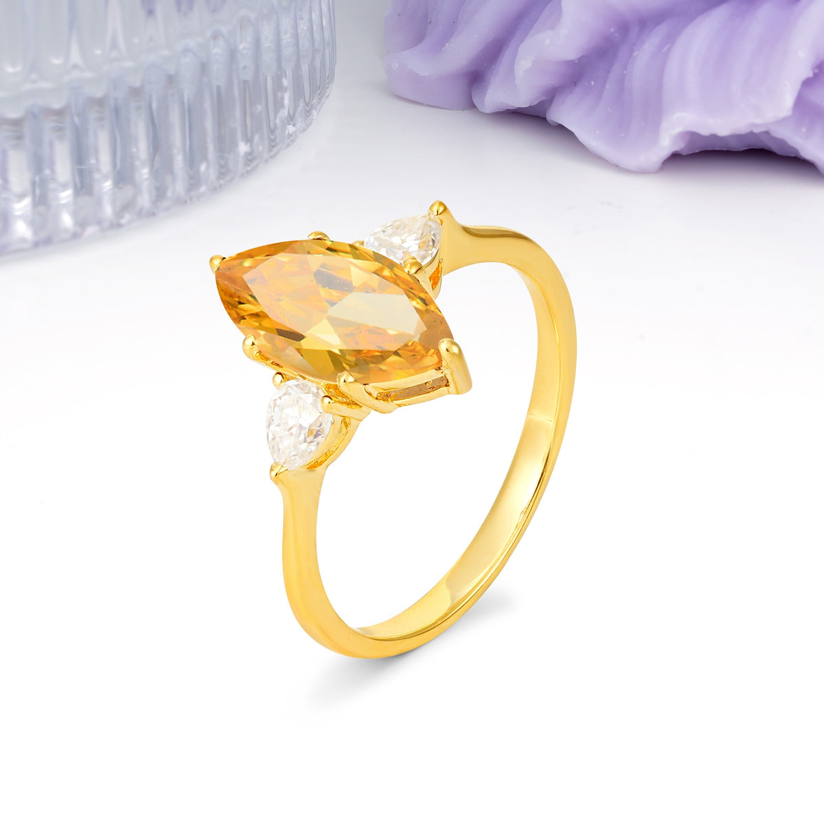 Classic, Minimalist 6-Prong Marquise Cut Citrine Engagement Ring - Additional view
