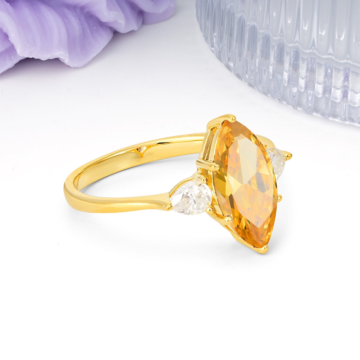Classic, Minimalist 6-Prong Marquise Cut Citrine Engagement Ring - Additional view