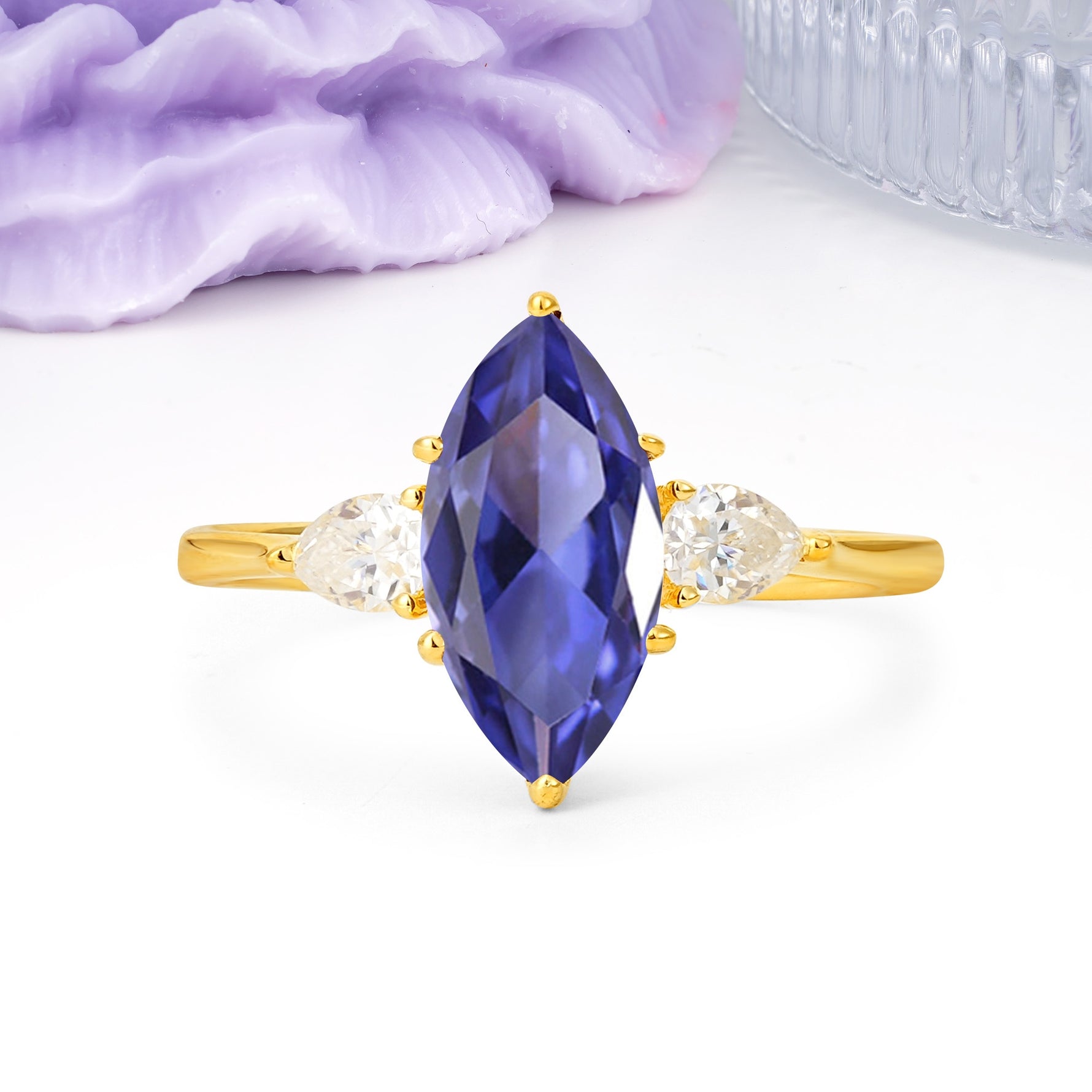 Classic, Minimalist 6-Prong Marquise Cut Tanzanite Engagement Ring - Additional view