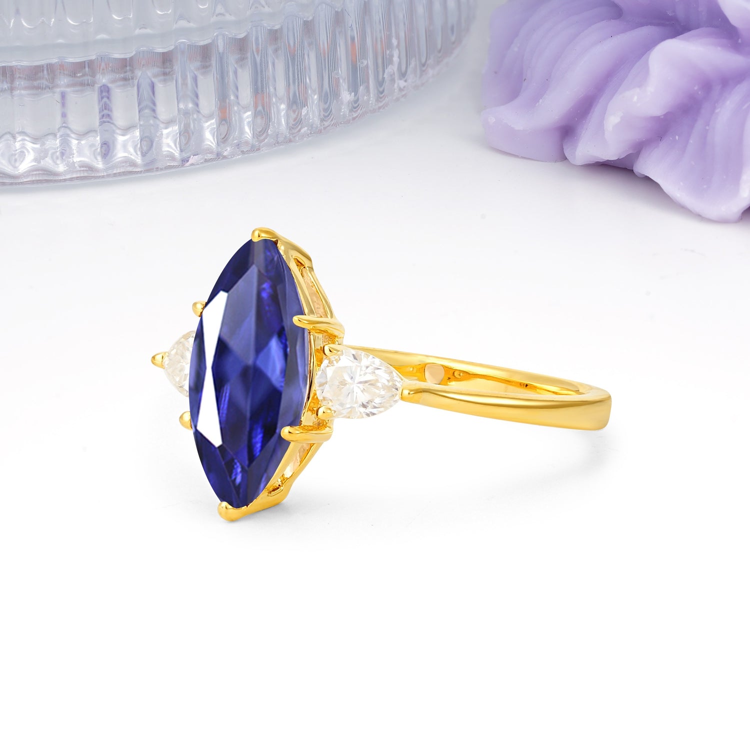 Classic, Minimalist 6-Prong Marquise Cut Tanzanite Engagement Ring - Additional view