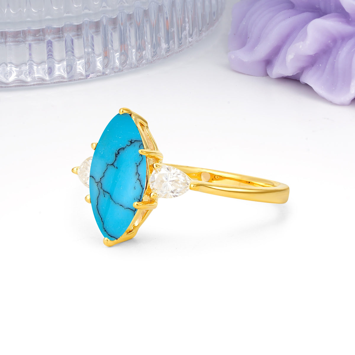 Classic, Minimalist 6-Prong Marquise Cut Turquoise Engagement Ring - Additional view