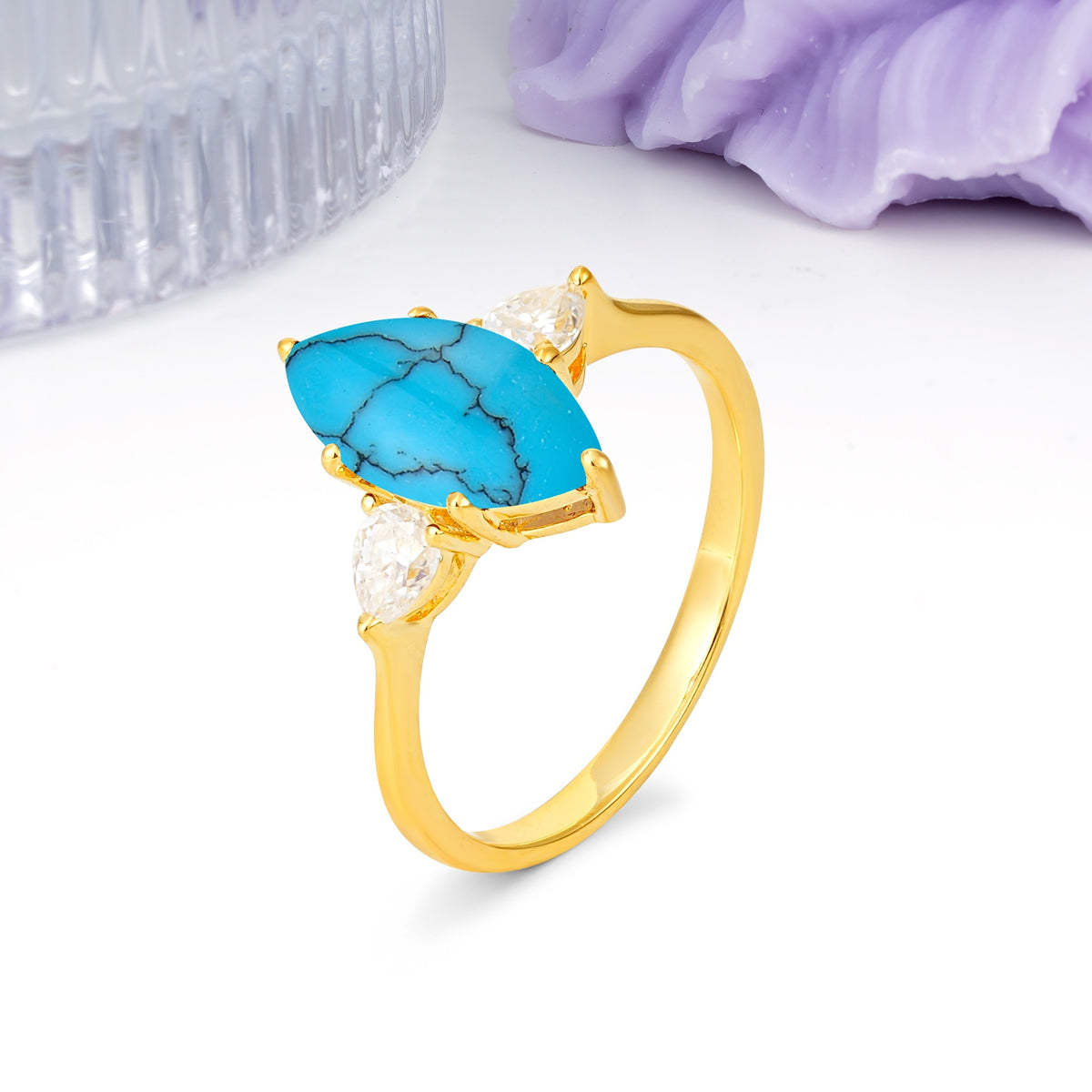 Classic, Minimalist 6-Prong Marquise Cut Turquoise Engagement Ring - Additional view