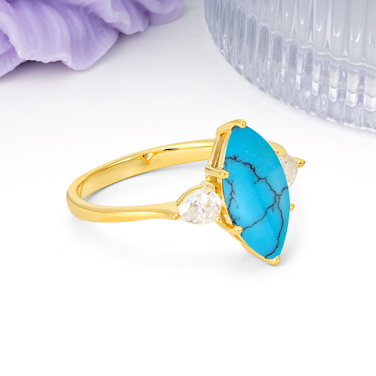 Classic, Minimalist 6-Prong Marquise Cut Turquoise Engagement Ring - Additional view