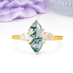 Classic, Minimalist 6-Prong Marquise Cut Moss Agate Engagement Ring - Additional view