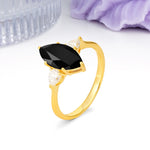Classic, Minimalist 6-Prong Marquise Cut Black Onyx Engagement Ring - Additional view