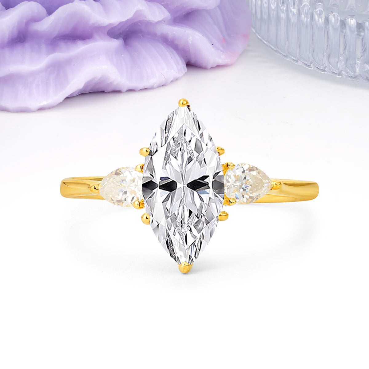 Classic, Minimalist 6-Prong Marquise Cut Lab Diamond Engagement Ring - Additional view