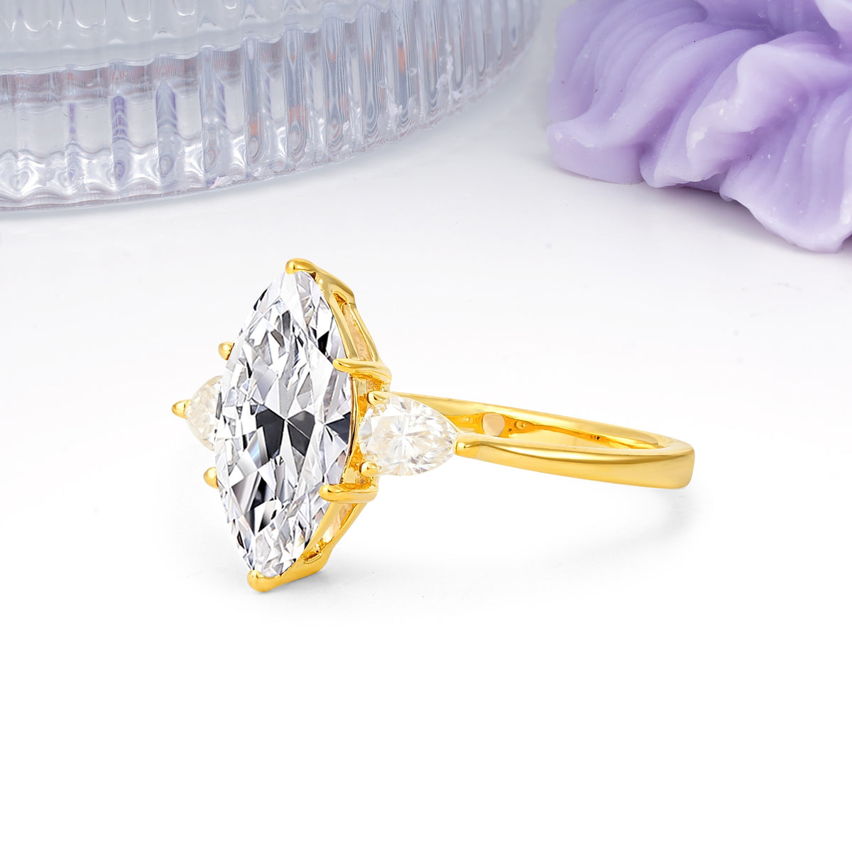 Classic, Minimalist 6-Prong Marquise Cut Lab Diamond Engagement Ring - Additional view