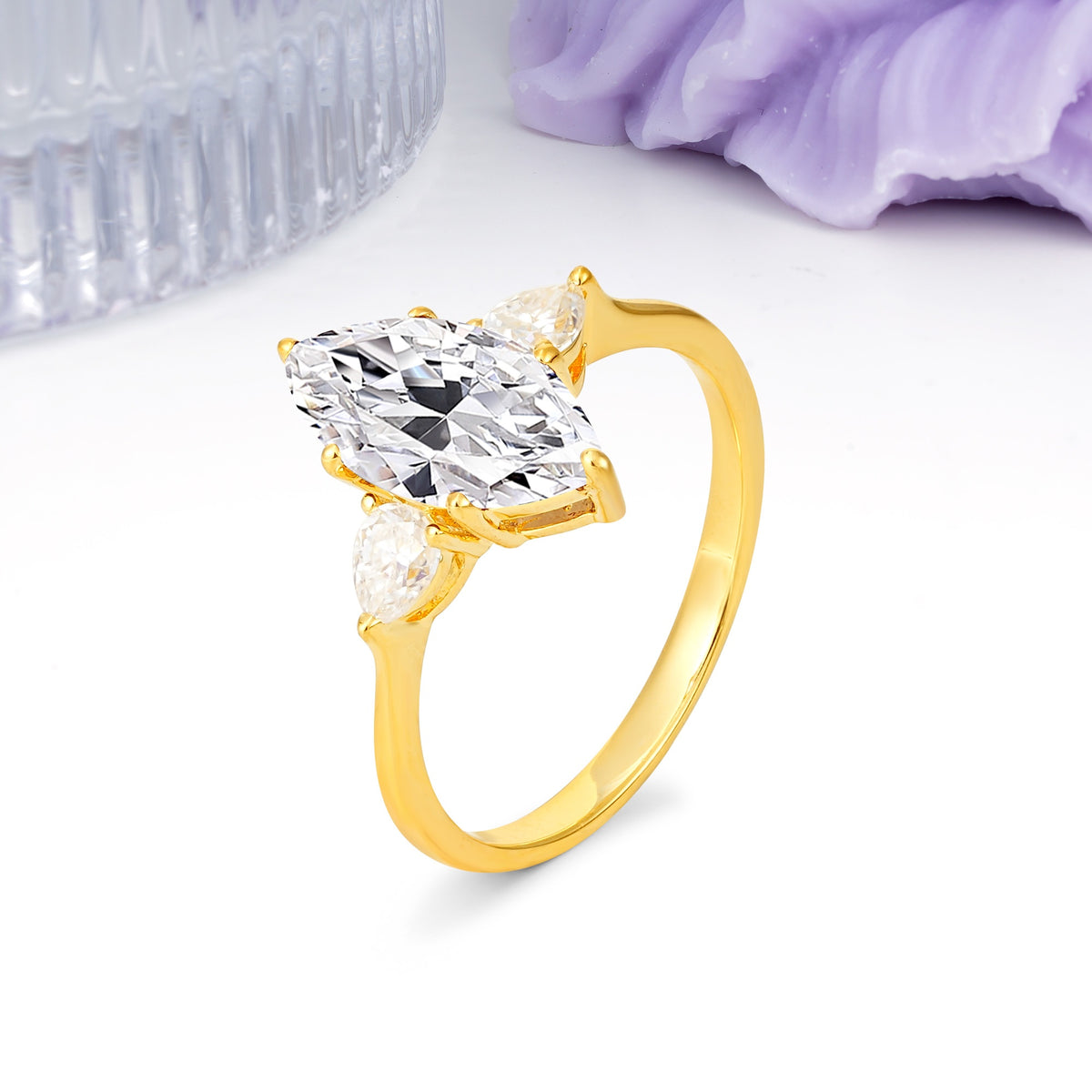 Classic, Minimalist 6-Prong Marquise Cut Lab Diamond Engagement Ring - Additional view