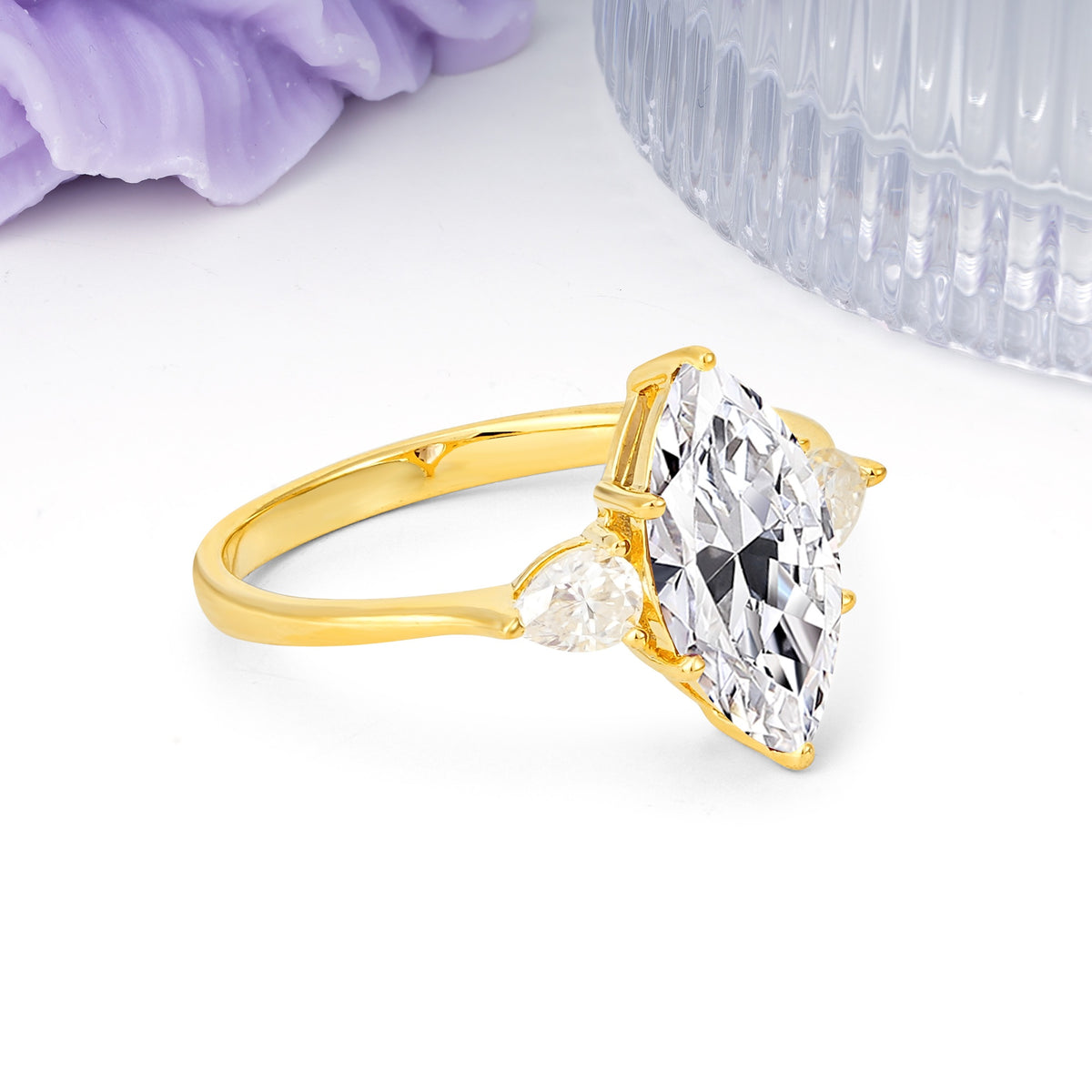 Classic, Minimalist 6-Prong Marquise Cut Lab Diamond Engagement Ring - Additional view