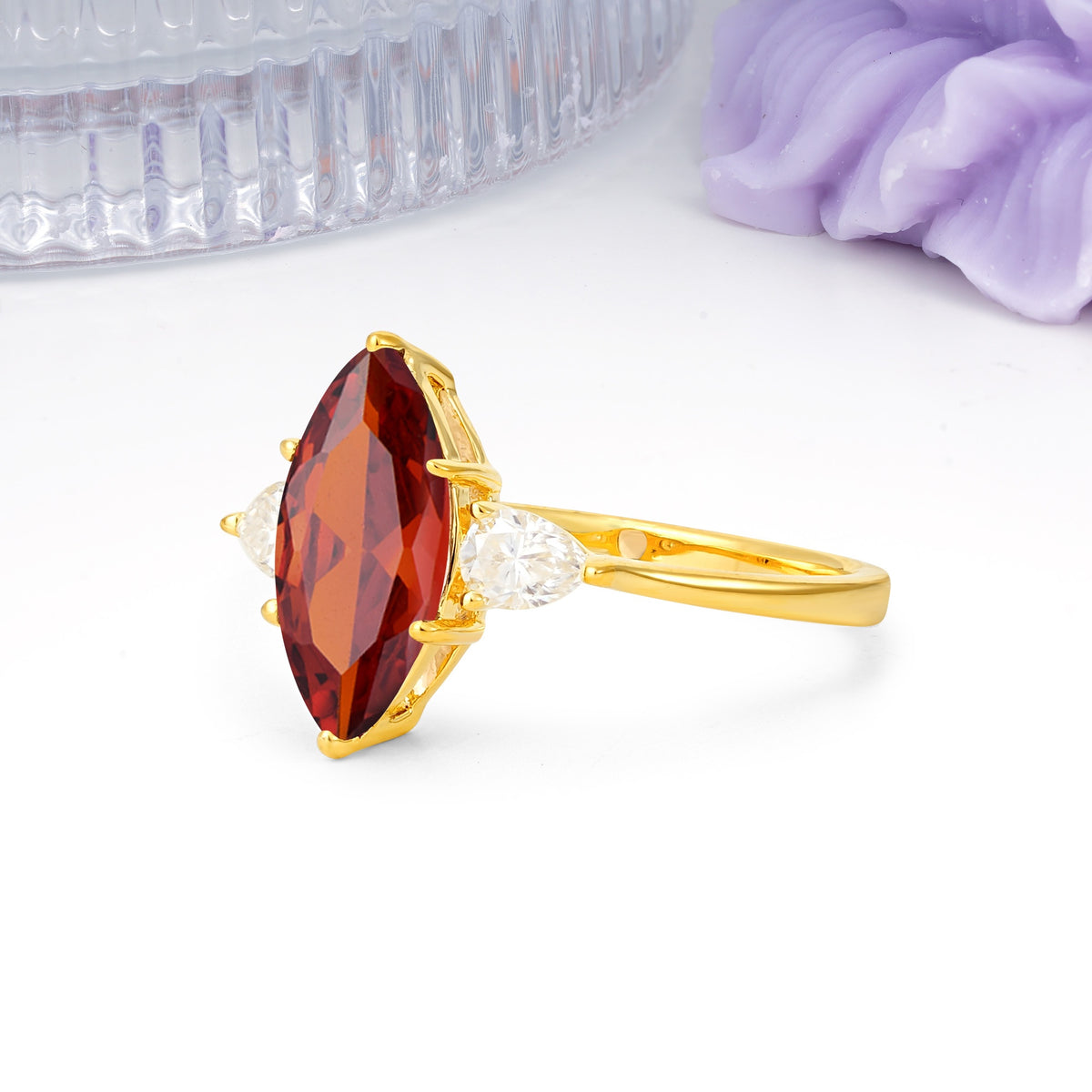 Classic, Minimalist 6-Prong Marquise Cut Garnet Engagement Ring - Additional view