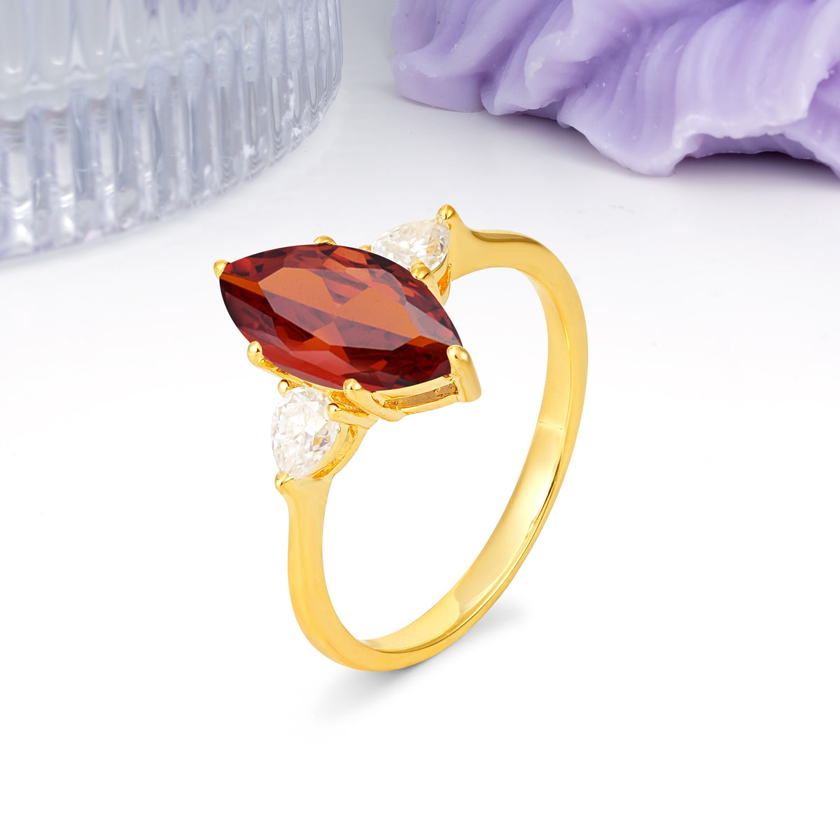 Classic, Minimalist 6-Prong Marquise Cut Garnet Engagement Ring - Additional view