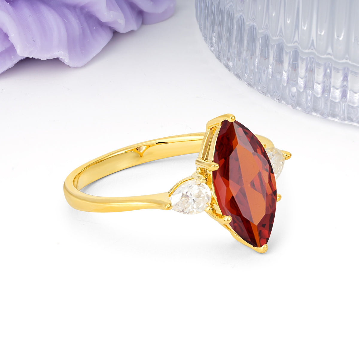 Classic, Minimalist 6-Prong Marquise Cut Garnet Engagement Ring - Additional view