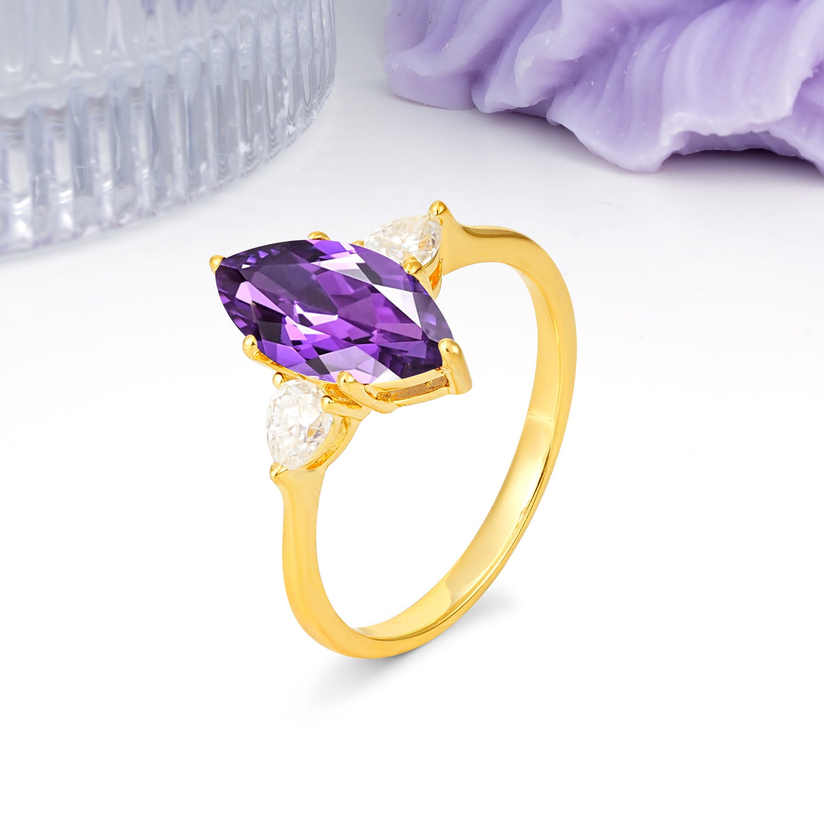 Classic, Minimalist 6-Prong Marquise Cut Amethyst Engagement Ring - Additional view
