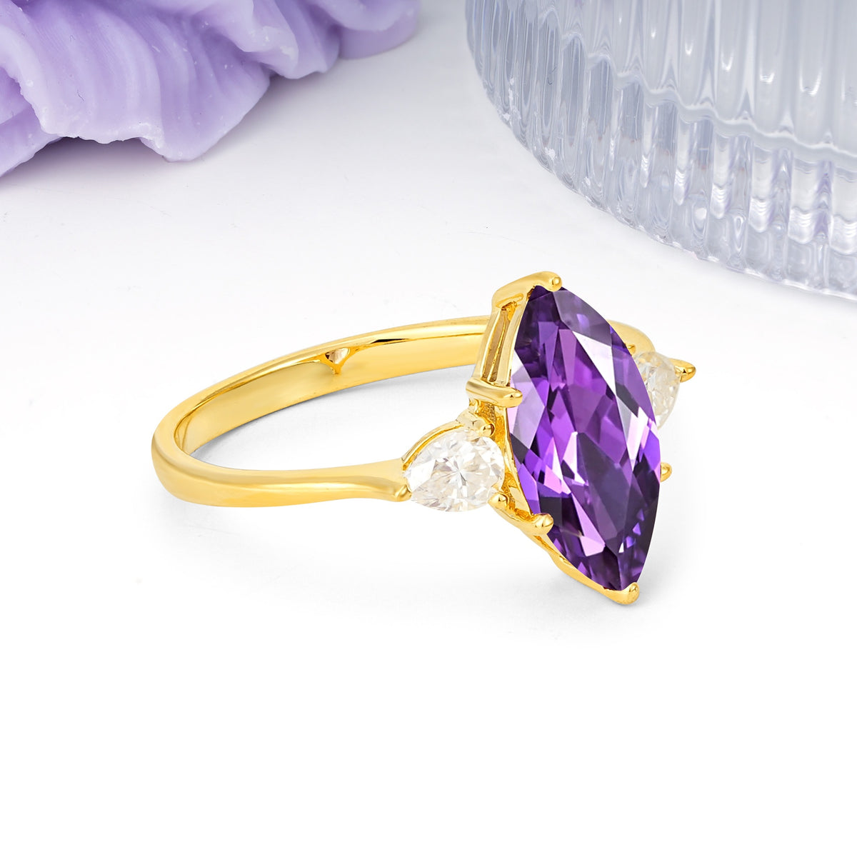 Classic, Minimalist 6-Prong Marquise Cut Amethyst Engagement Ring - Additional view