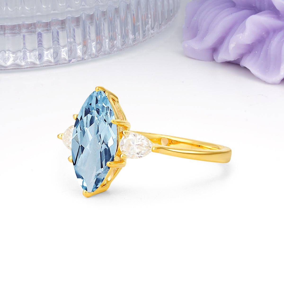 Classic, Minimalist 6-Prong Marquise Cut Aquamarine Engagement Ring - Additional view