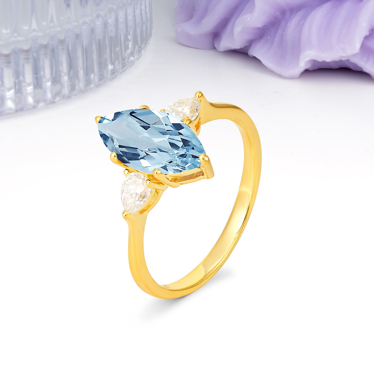 Classic, Minimalist 6-Prong Marquise Cut Aquamarine Engagement Ring - Additional view