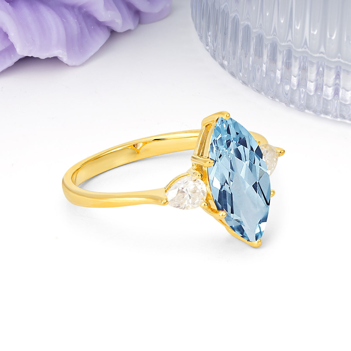Classic, Minimalist 6-Prong Marquise Cut Aquamarine Engagement Ring - Additional view