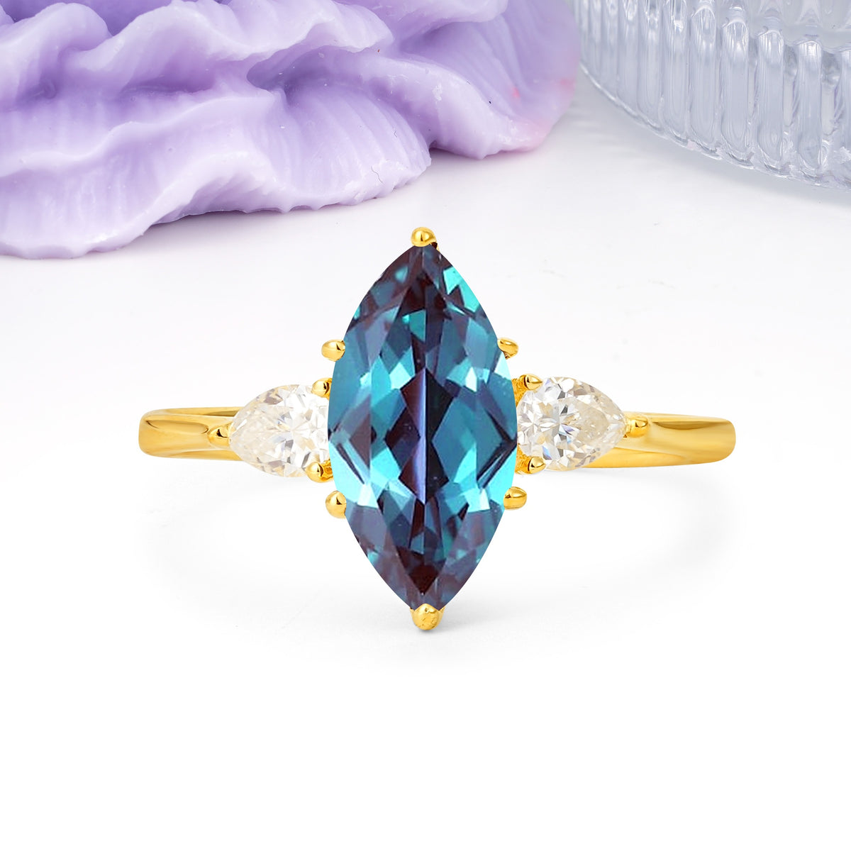 Classic, Minimalist 6-Prong Marquise Cut Alexandrite Engagement Ring - Additional view