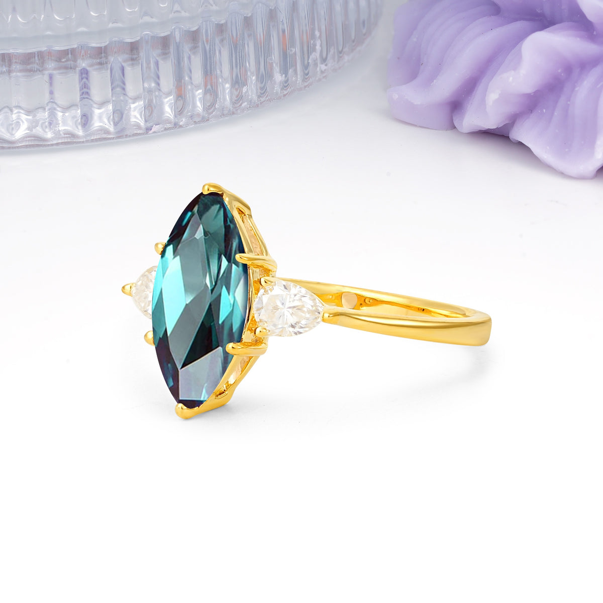Classic, Minimalist 6-Prong Marquise Cut Alexandrite Engagement Ring - Additional view