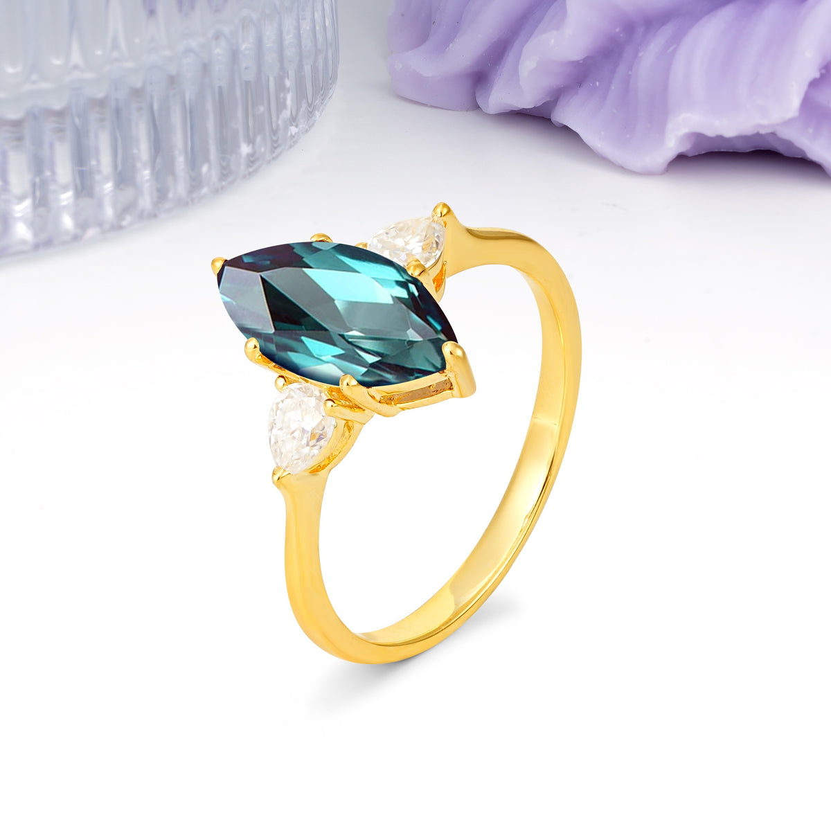 Classic, Minimalist 6-Prong Marquise Cut Alexandrite Engagement Ring - Additional view