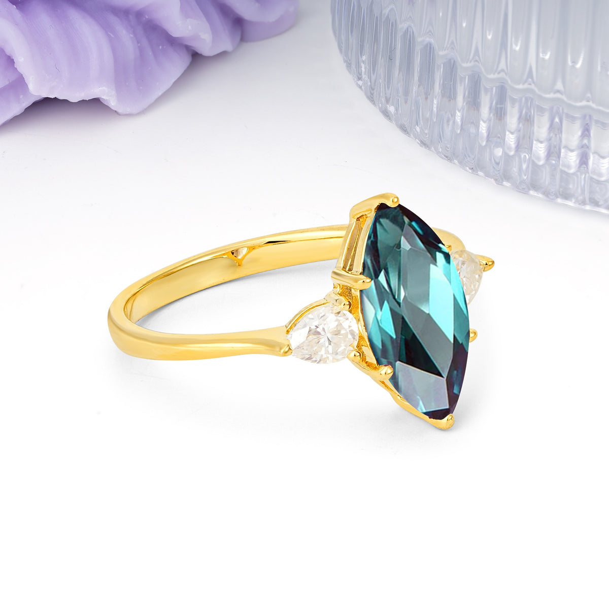 Classic, Minimalist 6-Prong Marquise Cut Alexandrite Engagement Ring - Additional view