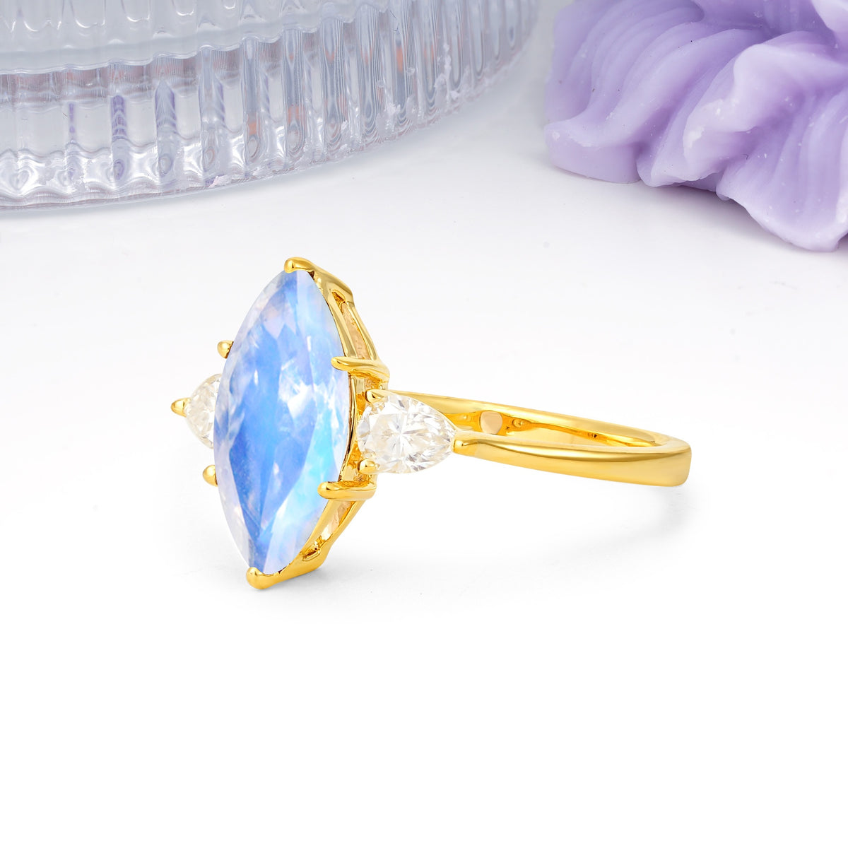 Classic, Minimalist 6-Prong Marquise Cut Moonstone Engagement Ring - Additional view