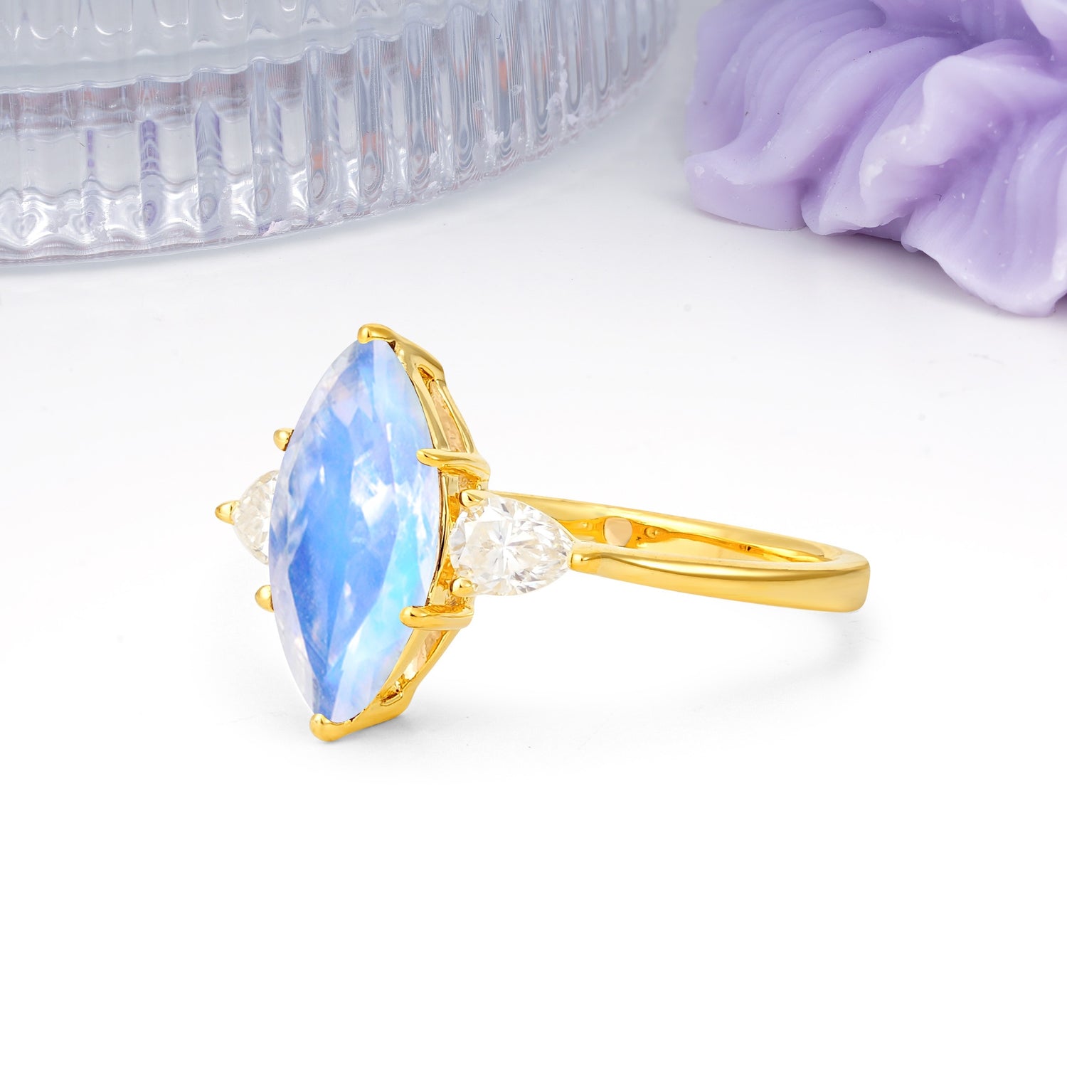 Classic, Minimalist 6-Prong Marquise Cut Moonstone Engagement Ring - Additional view