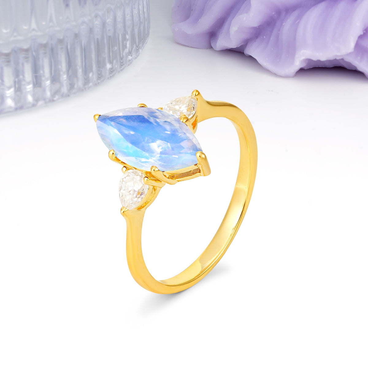 Classic, Minimalist 6-Prong Marquise Cut Moonstone Engagement Ring - Additional view