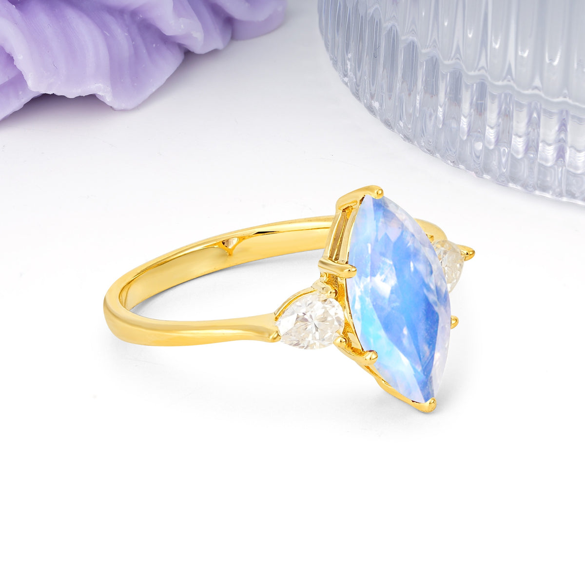 Classic, Minimalist 6-Prong Marquise Cut Moonstone Engagement Ring - Additional view