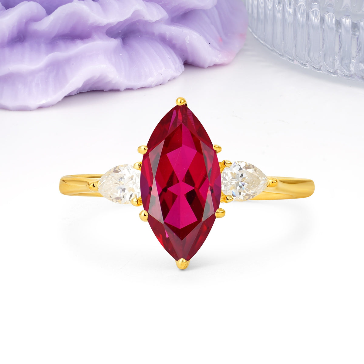 Classic, Minimalist 6-Prong Marquise Cut Ruby Engagement Ring - Additional view
