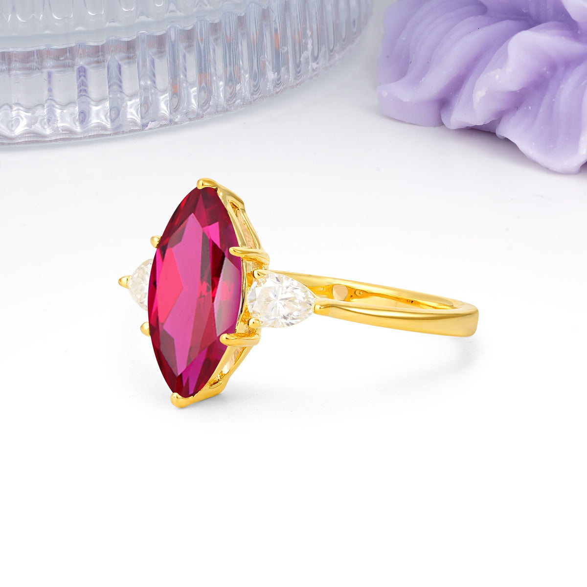 Classic, Minimalist 6-Prong Marquise Cut Ruby Engagement Ring - Additional view