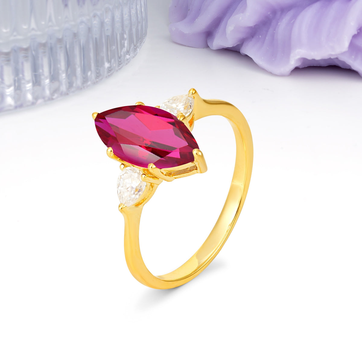 Classic, Minimalist 6-Prong Marquise Cut Ruby Engagement Ring - Additional view