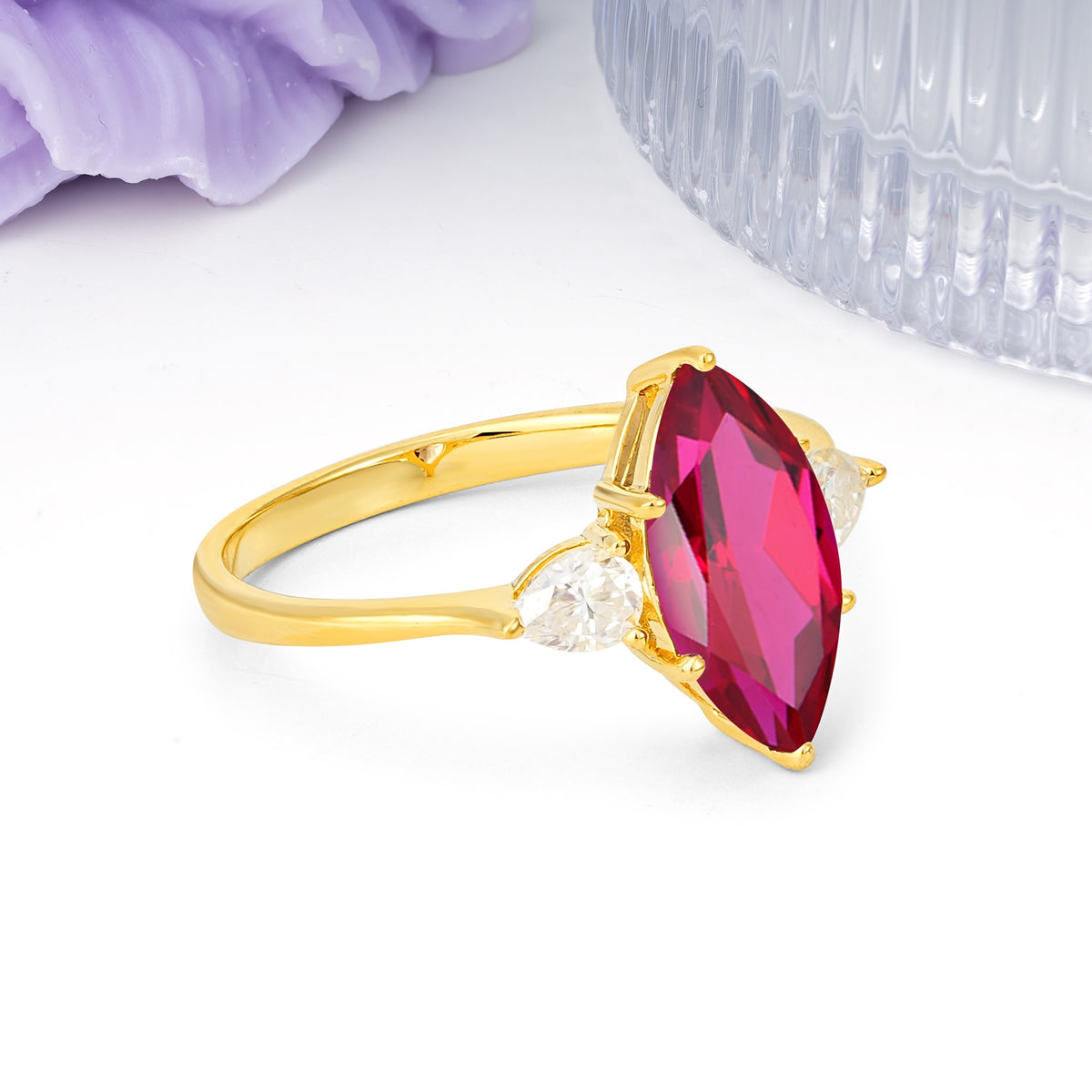 Classic, Minimalist 6-Prong Marquise Cut Ruby Engagement Ring - Additional view