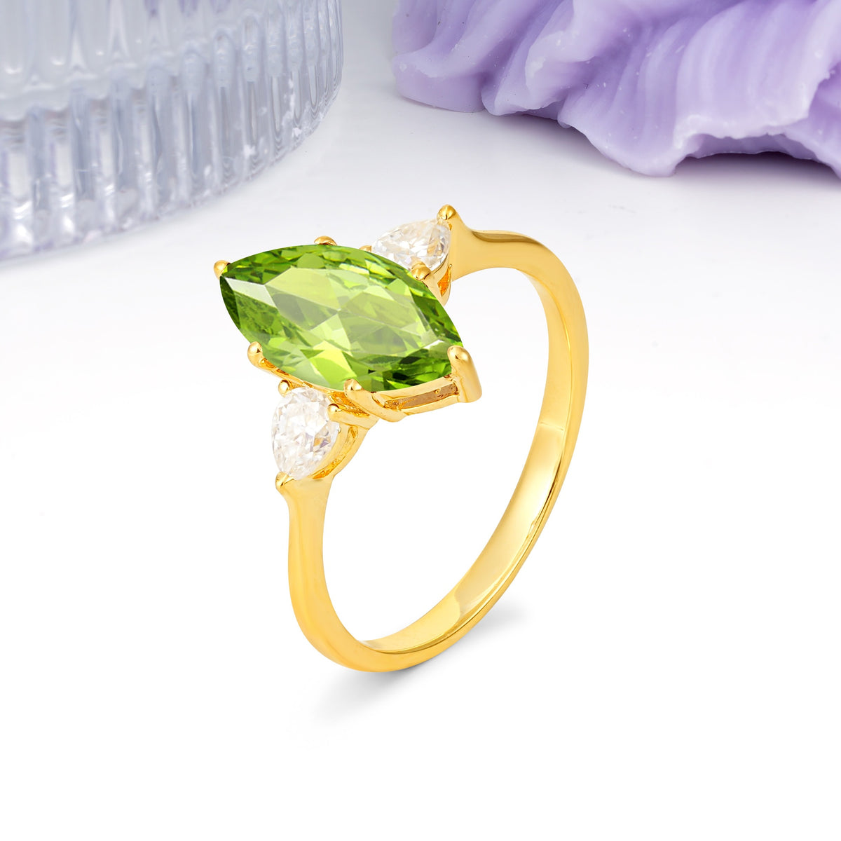 Classic, Minimalist 6-Prong Marquise Cut Peridot Engagement Ring - Additional view