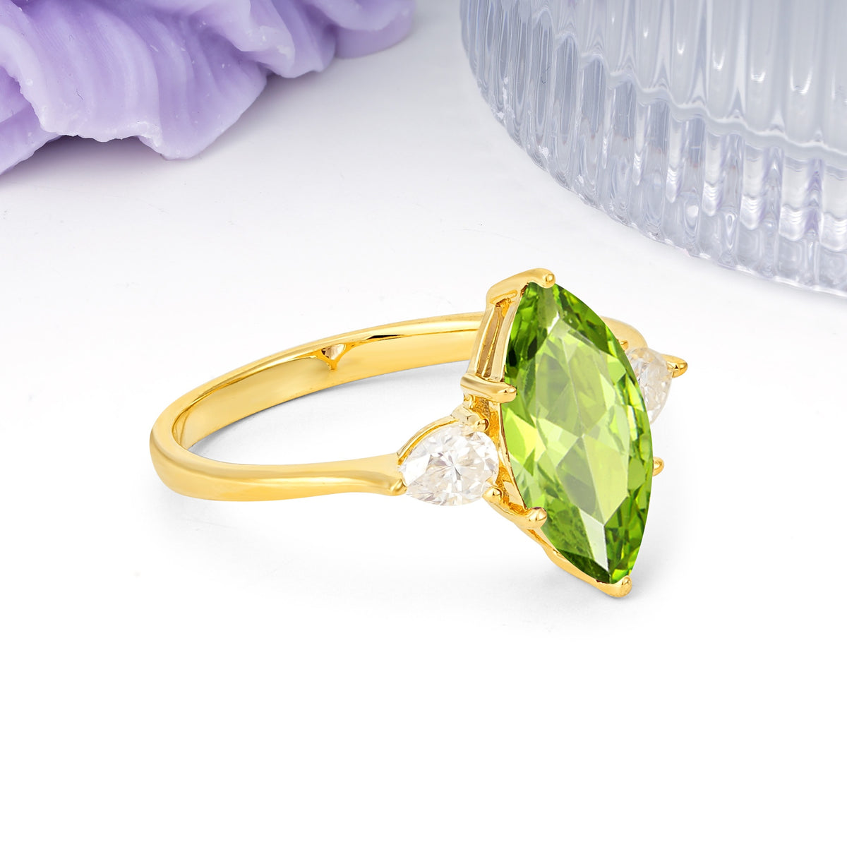 Classic, Minimalist 6-Prong Marquise Cut Peridot Engagement Ring - Additional view