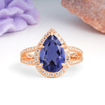 Classic Double-Row Diamond, Luxurious 5-Prong Pear Cut Tanzanite Engagement Ring - Additional view