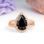 Classic Double-Row Diamond, Luxurious 5-Prong Pear Cut Black Onyx Engagement Ring - Additional view