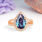 Classic Double-Row Diamond, Luxurious 5-Prong Pear Cut Alexandrite Engagement Ring - Additional view