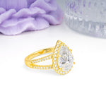 Classic Double-Row Diamond, Luxurious 5-Prong Pear Cut Moissanite Engagement Ring - Additional view