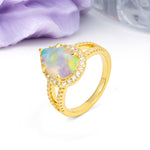 Classic Double-Row Diamond, Luxurious 5-Prong Pear Cut Fire Opal Engagement Ring - Additional view