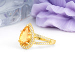 Classic Double-Row Diamond, Luxurious 5-Prong Pear Cut Citrine Engagement Ring - Additional view