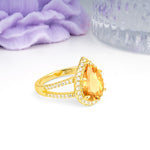 Classic Double-Row Diamond, Luxurious 5-Prong Pear Cut Citrine Engagement Ring - Additional view
