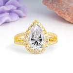 Classic Double-Row Diamond, Luxurious 5-Prong Pear Cut Lab Diamond Engagement Ring - Additional view