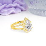 Classic Double-Row Diamond, Luxurious 5-Prong Pear Cut Lab Diamond Engagement Ring - Additional view